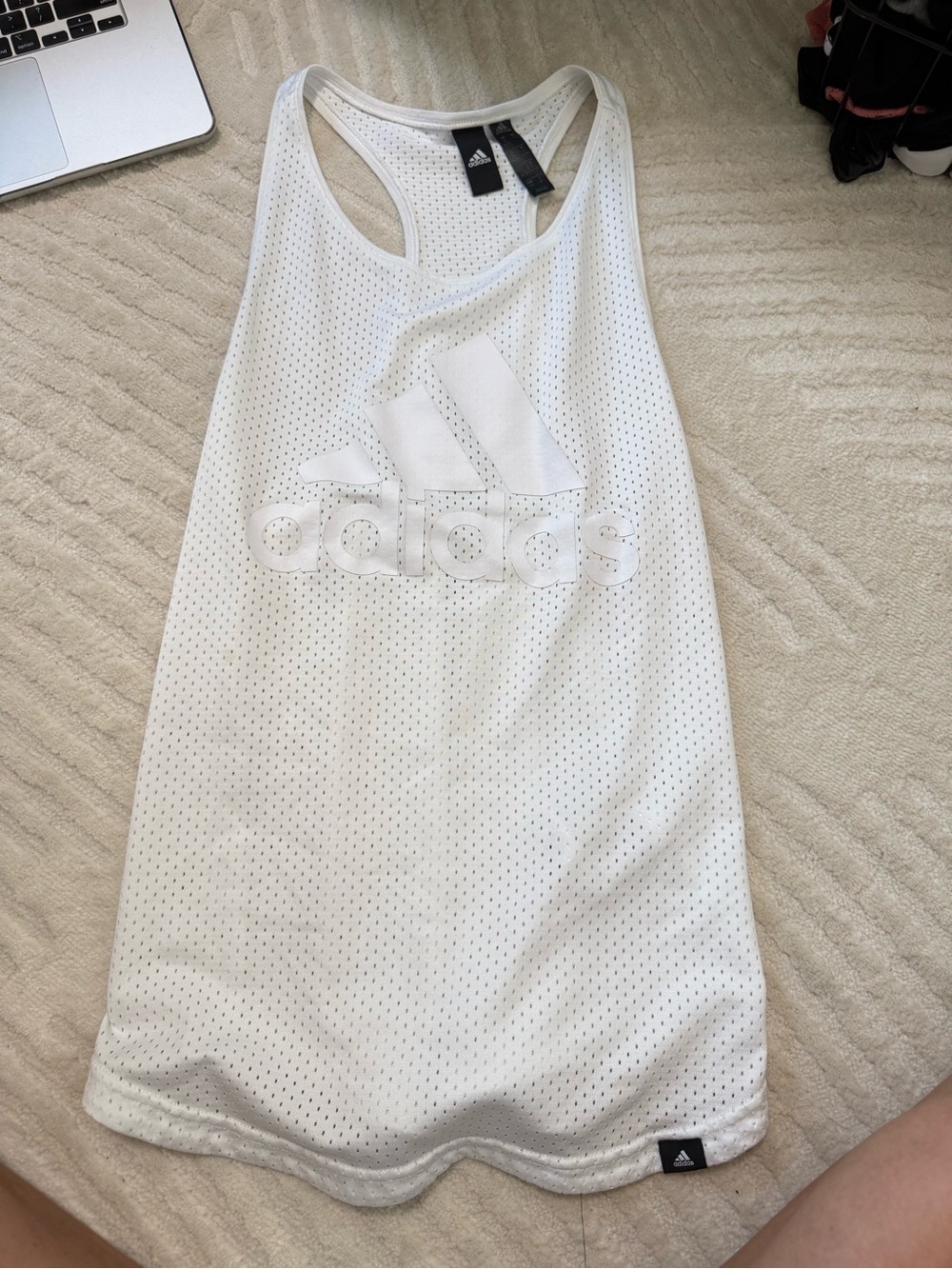 adidas White Perforated Racerback Sports Bra